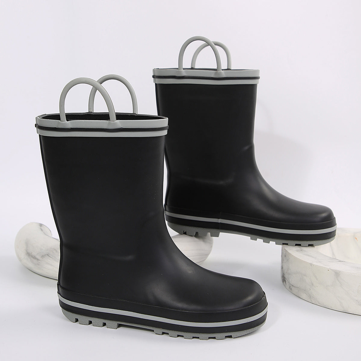 Pull-Handle Kids Rain Boots in PVC, Rainbow Unicorn and Other Color Options with Cartoon Details and Anti-Slip Sole for Toddler to Big Kid Rainy-Day Outings