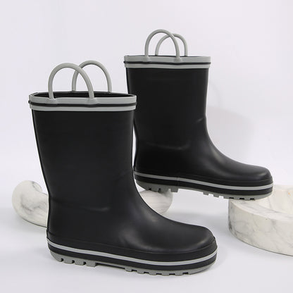 Pull-Handle Kids Rain Boots in PVC, Rainbow Unicorn and Other Color Options with Cartoon Details and Anti-Slip Sole for Toddler to Big Kid Rainy-Day Outings