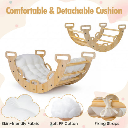 Toddler Climbing Arch and Rocker with Cushion, 3-in-1 Wooden Indoor Play Gym and Crawling Tunnel for Ages 1+, 81 cm Arch with Natural, Macaron or Multicolor Options