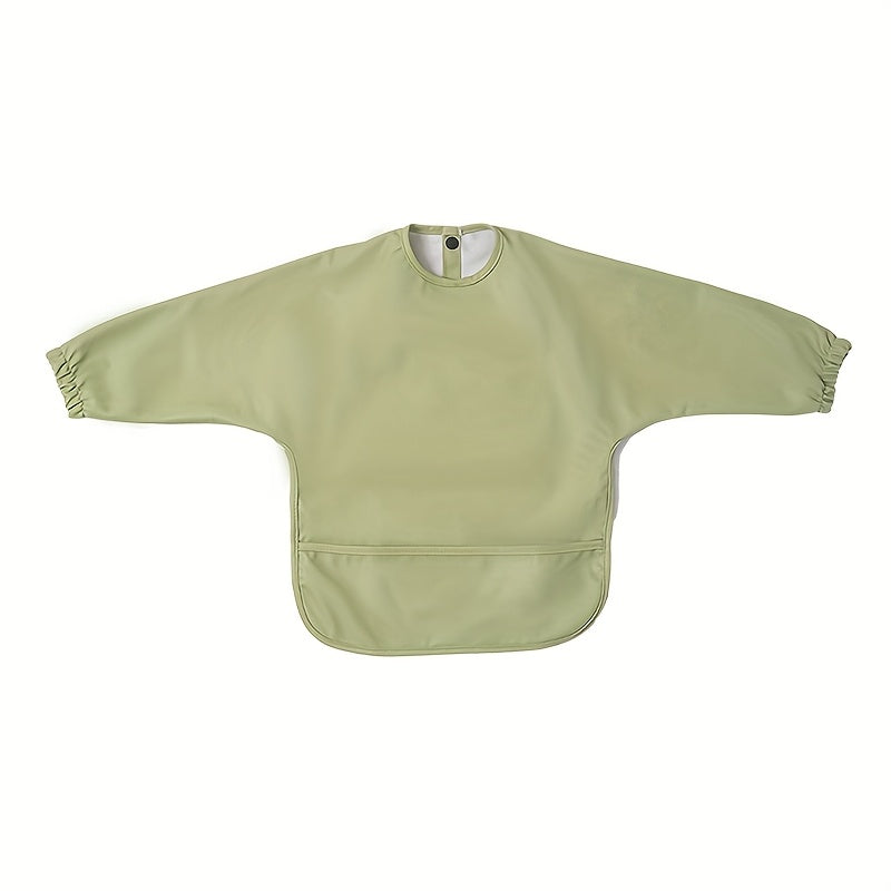 Sleeved Baby Bib with Food Pocket, Wipeable Long Sleeve Feeding Smock with Snap Closure for Babies and Toddlers 6-36 Months at Mealtimes