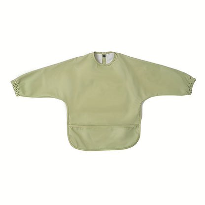 Sleeved Baby Bib with Food Pocket, Wipeable Long Sleeve Feeding Smock with Snap Closure for Babies and Toddlers 6-36 Months at Mealtimes