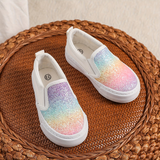 Gradient Canvas Slip-On Sneakers for Toddlers and Kids, Lightweight Colorful Casual Shoes for Easy On-and-Off Everyday Wear in US Kid Sizes