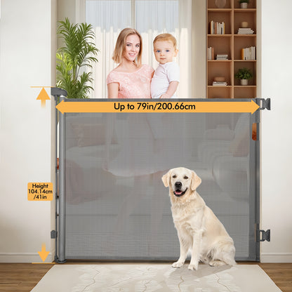 Retractable Mesh Baby Gate for Doorways, Hallways and Stairs, VERASTE Hardware-Mounted Expandable Barrier in 33-Inch and 41-Inch Height Options