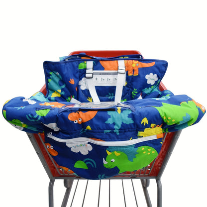 Cartoon Shopping Cart Seat Cover for Baby, Thick Padded High Chair Cushion with Front and Back Straps, Compact Carry Bag and Machine-Washable Design