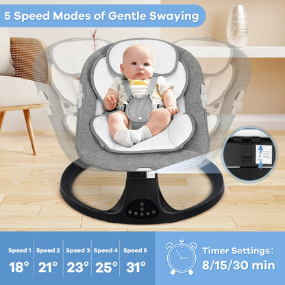Electric Baby Swing for Infants 0-9 Months with 5 Adjustable Speeds, 10 Lullabies, Foldable Frame and Cushioned Seat for Supervised Soothing at Home