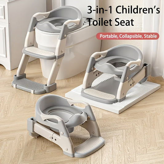 Adjustable Toddler Potty Ladder and Toilet Training Seat, 3-in-1 Foldable Plastic Step Stool with Listed Harness Feature, Purple or Green Options