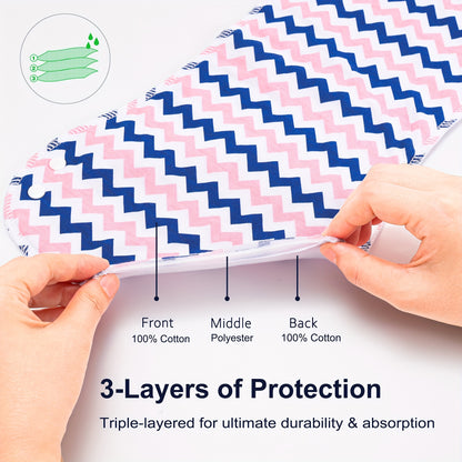 Snap-Closure Baby Burp Cloth Set, 6-Piece Large 3-Layer Absorbent Spit-Up Rags in Rose and Pink Polka Dots for Feeding and Baby Care