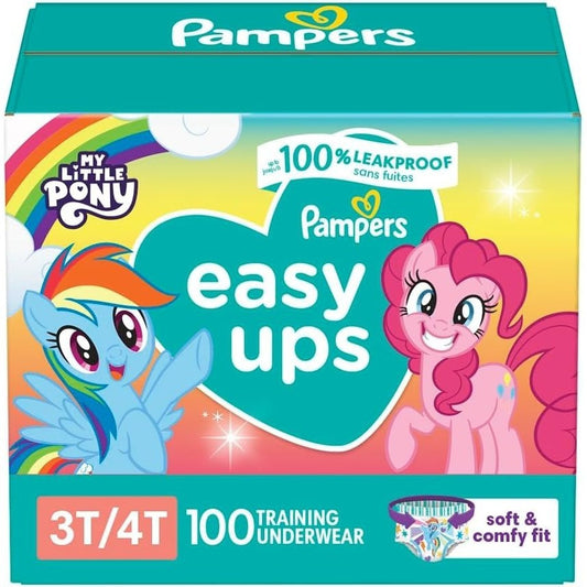 Pampers Easy Ups Potty Training Pants for Girls and Boys, Size 3T-4T, 124 Count Bulk Pack, Up to 100% Leakproof Day and Night Protection, Hypoallergenic Absorbent Training Underwear