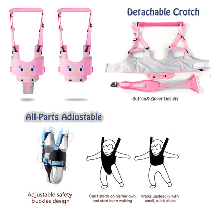 Baby Walking Aid Belt for 8-24 Months, Adjustable Pink Cartoon Toddler Support Harness for Supervised Indoor First-Step Practice