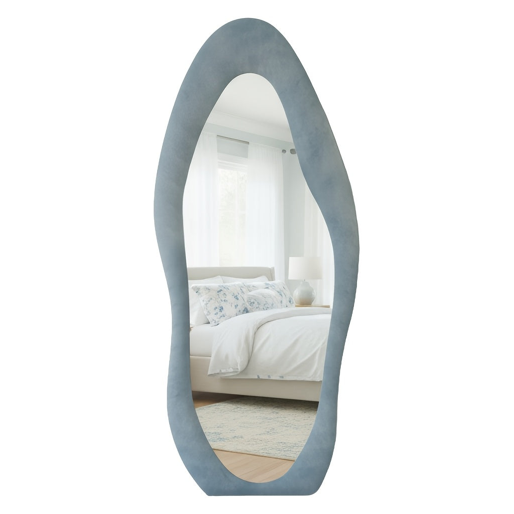 Full Length Mirror with Irregular Velvet Frame and Rounded Corners, Decorative Floor Mirror for Kids Room or Nursery in Six Colors