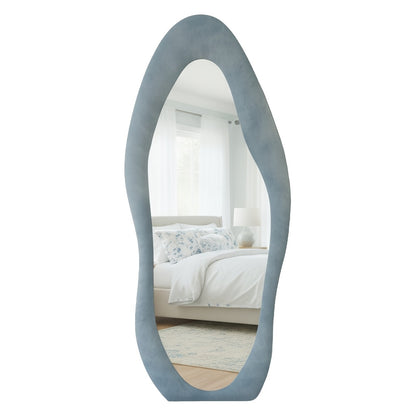Full Length Mirror with Irregular Velvet Frame and Rounded Corners, Decorative Floor Mirror for Kids Room or Nursery in Six Colors