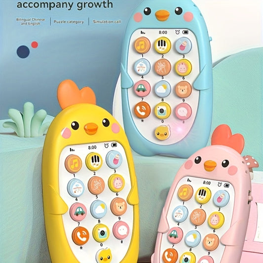 Musical Baby Phone Toy with Cartoon Chick Design, Colorful Number and Picture Buttons for Interactive Sound Exploration and Pretend Call Play