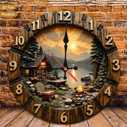 Mountain Cabin Campfire Nursery Wall Clock, Silent Non-Ticking Battery-Powered Decor for Baby Room, Bedroom, Kitchen or Living Room