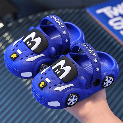 Toddler Car Sandals for Boys, Cartoon Vehicle Hole Shoes with Soft Soles in White, Yellow, Orange or Blue for Everyday Play and Casual Outings