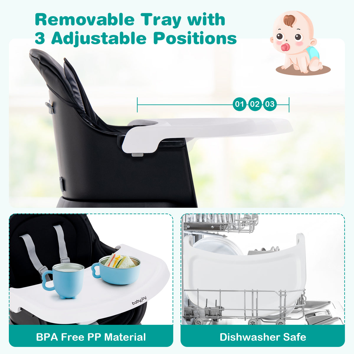 8-in-1 Baby High Chair with Activity Table, BABYJOY Convertible Feeding Seat with Removable Tray, Booster Mode and 5-Point Harness for Ages 6 Months to 6 Years