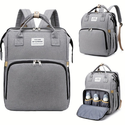 Expandable Baby Bed Diaper Backpack with Insulated Bottle Compartment, Multi-Pocket Large Capacity Changing Bag for Moms and Dads