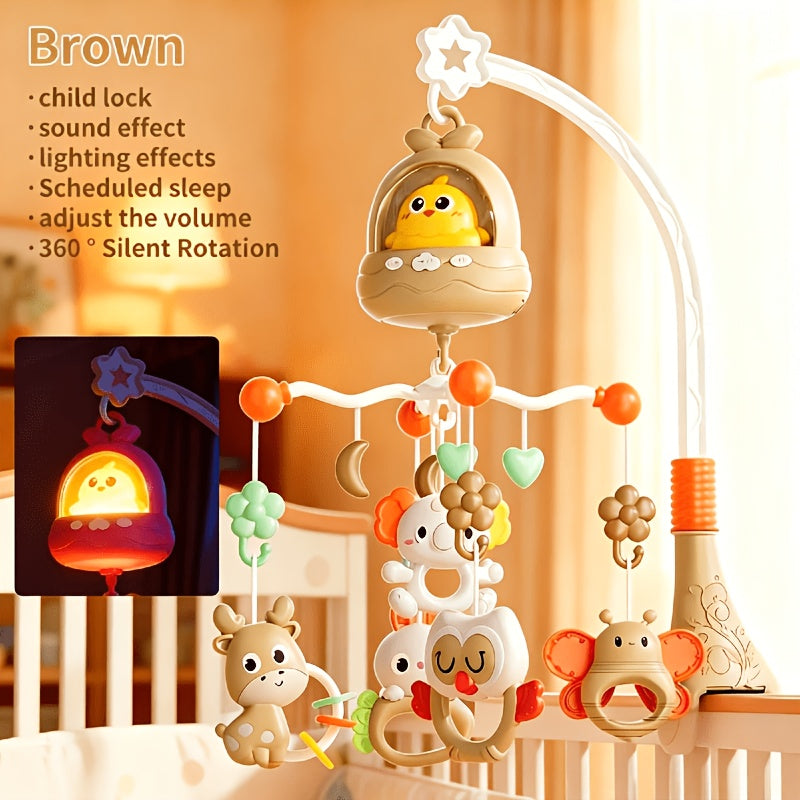 Baby Crib Mobile with Music and 360° Rotation, Remote Control, Soft Light and Timer, Animal Chimes for Nursery Decor, Ages 0–12 Months