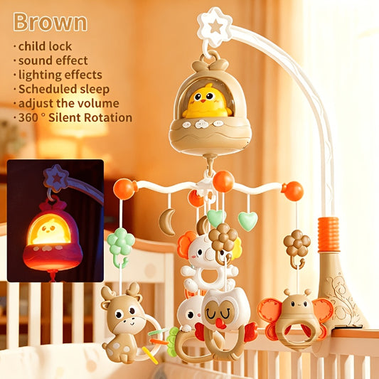 Baby Crib Mobile with Music and 360° Rotation, Remote Control, Soft Light and Timer, Animal Chimes for Nursery Decor, Ages 0–12 Months