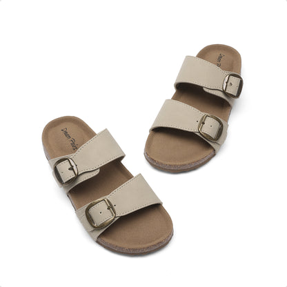 Kids Two-Buckle Slide Sandals by DREAM PAIRS with Adjustable Straps, Flexible Outsole and Padded Midsole in Beige, Camel or Dark Brown for Casual Wear