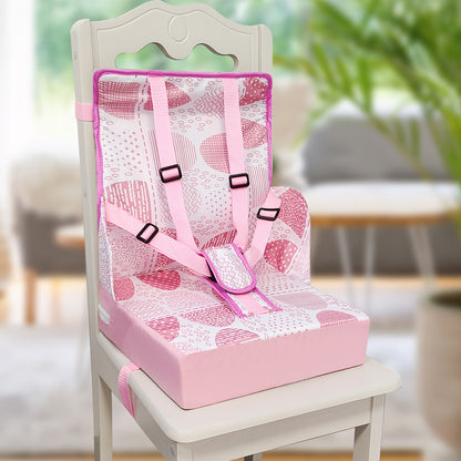 Kids Dining Chair Cushion with Backrest and Adjustable Straps, Foldable Oxford Cloth Seat Pad with Removable Washable Cover for Home and Travel
