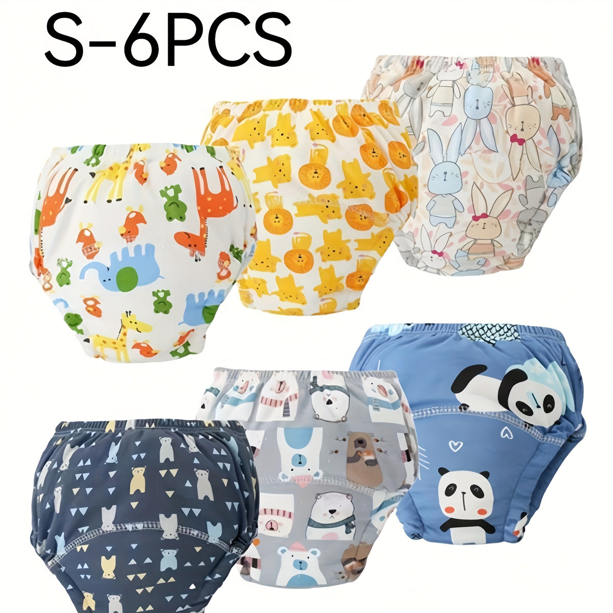 Animal Print Potty Training Underwear 6-Pack, Reusable Cotton Toddler Learning Pants with Absorbent Crotch and Pull-On Elastic Waist for Boys and Girls