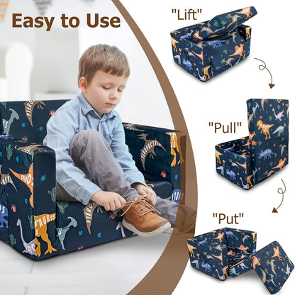Convertible Kids Sofa Bed, 2-in-1 Fold-Out Toddler Couch and Lounge Chair with Removable Washable Cover for Reading and Playroom Relaxing
