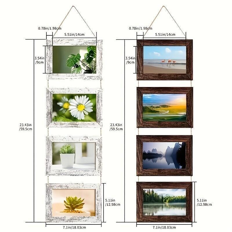 Wooden Baby Photo Frame Set, Two 4-Panel 4x6 Collage Frames with Glass Covers for Nursery Wall or Tabletop Display, First-Year Memories and Gift Giving