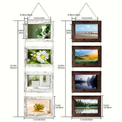 Wooden Baby Photo Frame Set, Two 4-Panel 4x6 Collage Frames with Glass Covers for Nursery Wall or Tabletop Display, First-Year Memories and Gift Giving