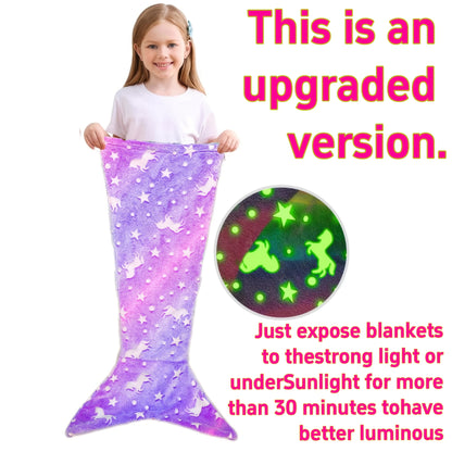 Mermaid Tail Blanket for Girls, Soft Polyester Knit Fish Tail Throw with Colorful Tie-Dye Unicorn-Inspired Design for Cozy Reading and Gift Giving