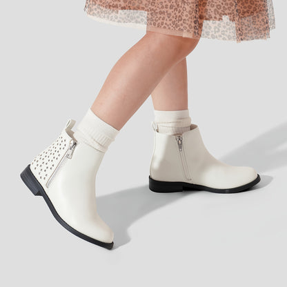 Girls Side-Zip Ankle Boots in Tan by DREAM PAIRS KIDS, Low-Heel Round-Toe Short Boots for Toddler, Little Kid and Big Kid Fall Outfits
