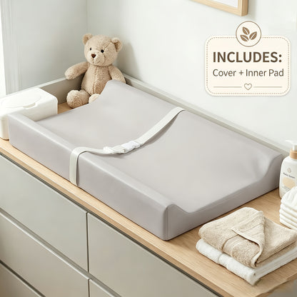 PASAMIC Secure Grip Baby Diaper Changing Pad for Dresser, Waterproof & Wipeable Contoured Design – Standard Size 15.74" x 31.1", Easy-Clean Changing Mat in Grey, Pink & Beige
