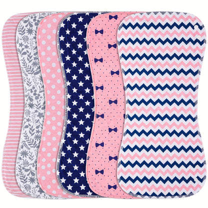 Snap-Closure Baby Burp Cloth Set, 6-Piece Large 3-Layer Absorbent Spit-Up Rags in Rose and Pink Polka Dots for Feeding and Baby Care