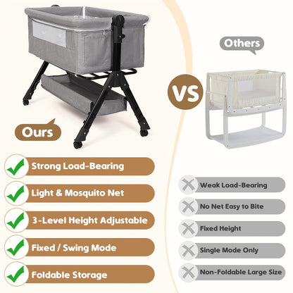 3-in-1 Baby Bassinet Bedside Sleeper with Wheels, Infant Cradle in Black, Gray or Pink with 17.61 lb Product Weight and Listed 33 lb Limit