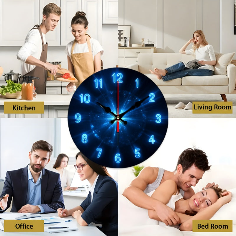 Silent Modern Wall Clock, 12-Inch Round Non-Ticking Battery-Powered 2D Flat Decorative Timepiece for Living Room, Kitchen or Dorm Room