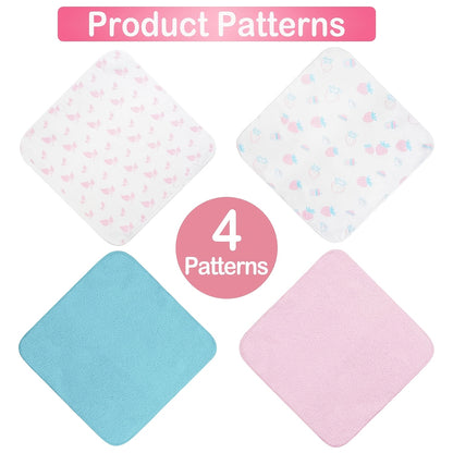 Soft Baby Washcloths 24-Pack, 9 x 9 Inch Absorbent Face and Body Bath Cloths with Whale, Elephant and Dinosaur Style Options for Everyday Care