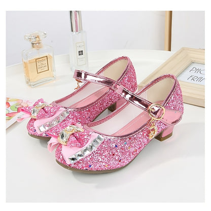 Dazzling Glitter Stone Mary Jane Party Heels for Girls - Sparkly Shoes with Round Toe & Magic Tape Closure, Perfect for Flower Girl, Wedding & Birthday Celebrations, Toddler to Big Kid Sizes