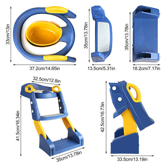 Convertible Toddler Potty Seat with Double-Step Ladder, 2-in-1 Foldable Toilet Trainer with Removable PVC Cushion, Splash Guard and Side Handles