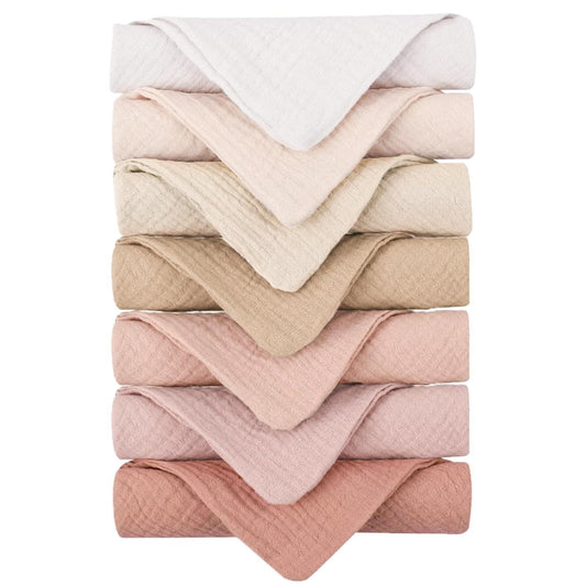 Baby Muslin Washcloths 7-Pack, Soft Absorbent 11 x 11 Inch Bath Cloths and Small Burp Rags in Pink or Green Tones for Everyday Baby Care