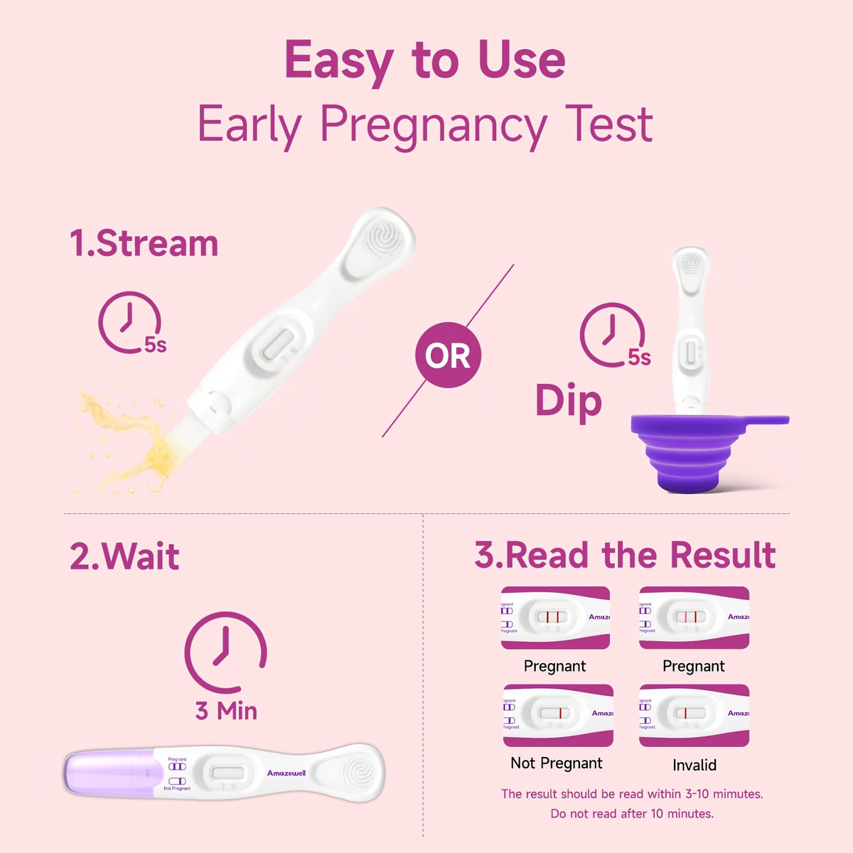 Home Pregnancy Test Kit with 2 Midstream Tests, 5 hCG Test Strips and Reusable Collapsible Urine Cup for Private At-Home Testing