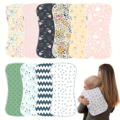 Contoured Burp Cloths 5-Pack for Newborn Feeding, Soft Absorbent Shoulder Burp Rags with Printed Pink, Blue and Mixed Color Style Options