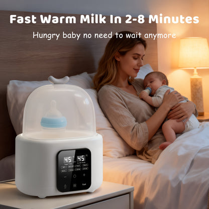 Digital Baby Bottle Warmer 6-in-1 with Timer and Adjustable Temperature, White Countertop Milk Heater with Defrost, Keep Warm and Food Jar Warming