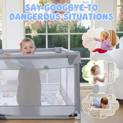 Baby Playpen with Breathable Mesh for Indoor and Outdoor Play, Large Kids Activity Yard in Beige or Gray with Multiple Size Options