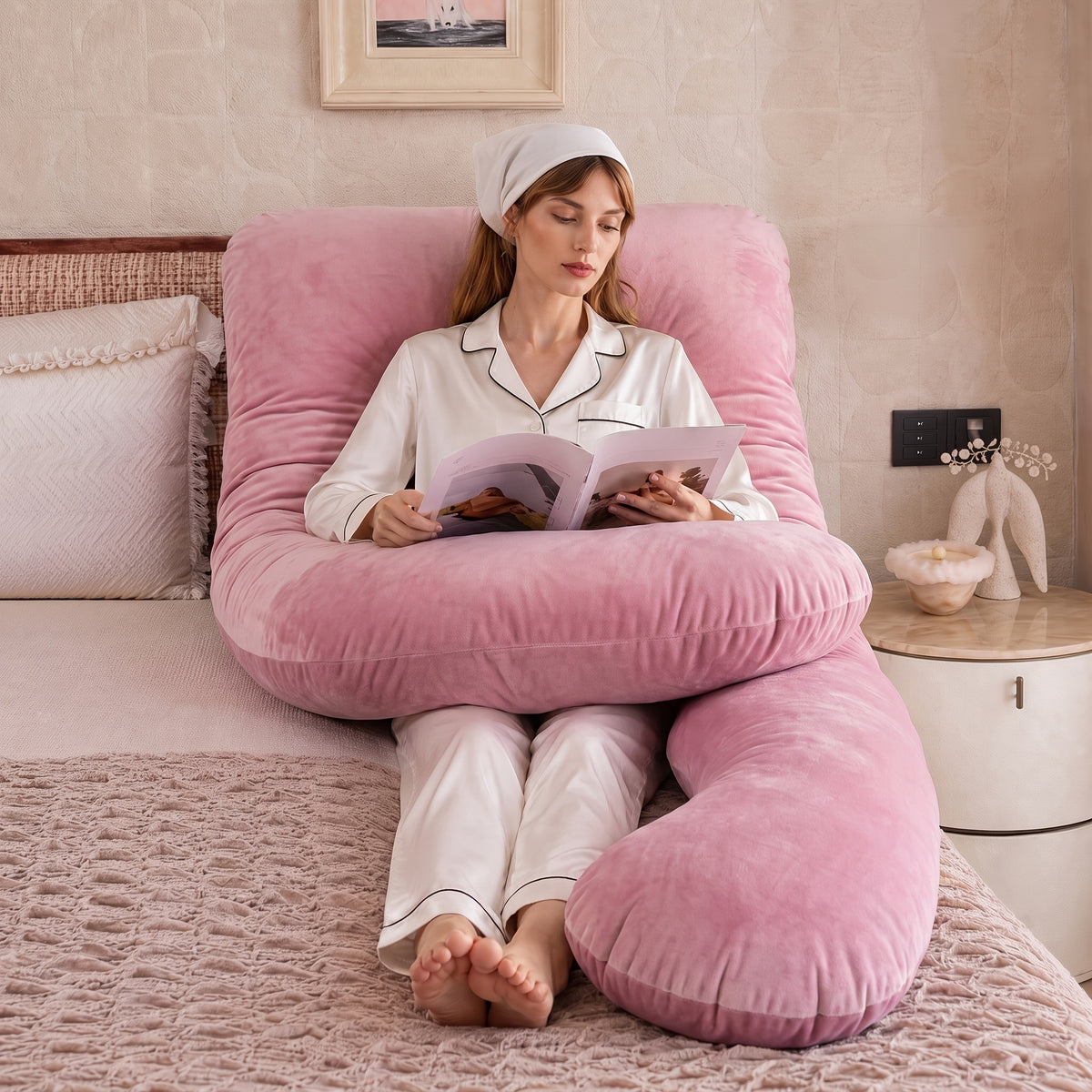 Memory Foam Pregnancy Pillow, 55-Inch U-Shaped Full Body Maternity Cushion with Adjustable Fill and Washable Flannel Cover for Side Sleepers