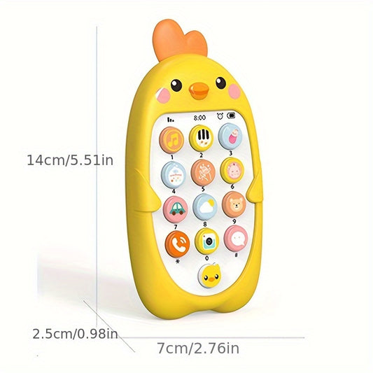 Musical Baby Phone Toy with Cartoon Chick Design, Colorful Number and Picture Buttons for Interactive Sound Exploration and Pretend Call Play