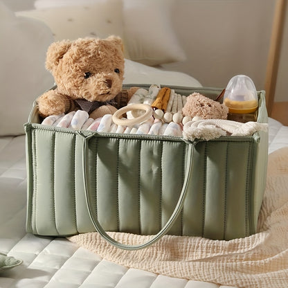 Stylish Storage Basket Diaper Caddy, Portable Nursery Organizer Basket for Diapers & Baby Essentials – Freestanding Design for Changing Table, Crib Side & Nursery Shelf Storage