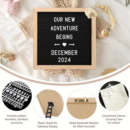 Pregnancy Announcement Kit for Family Reveals, 4-Piece Coming Soon Gift Set with Felt Letter Board, Baby Onesie, Booties and Wooden Sign for Grandparents or Dad