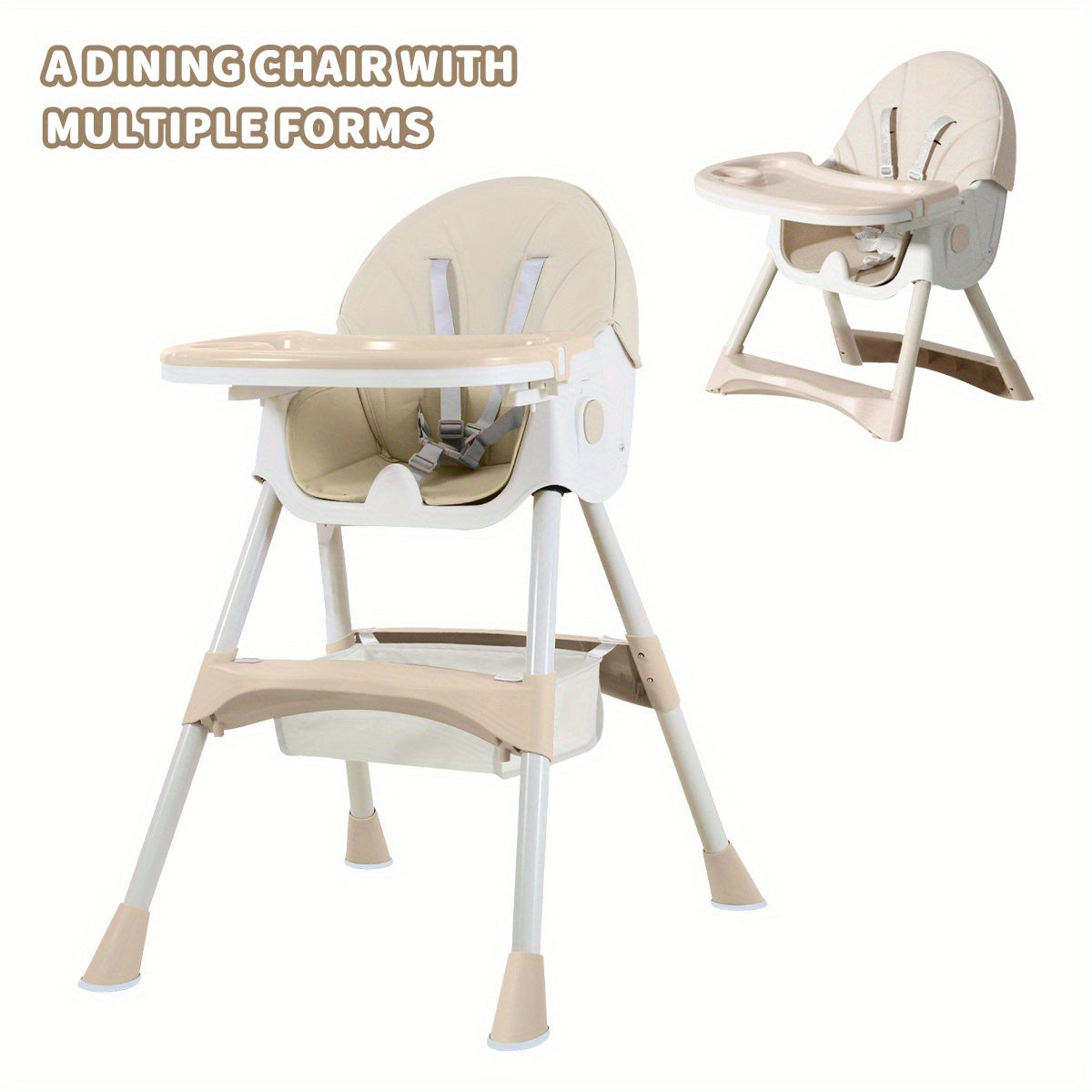Foldable Baby High Chair with Removable Tray, Portable Dining Seat for Baby Mealtimes, Space-Saving Feeding Chair in Pink, Green or Khaki