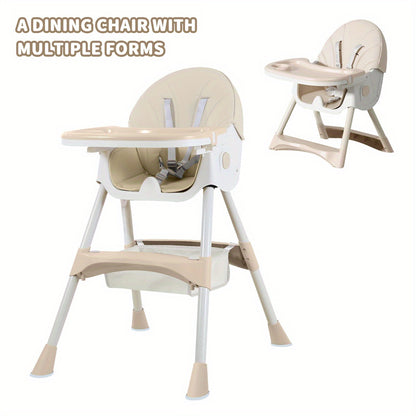 Foldable Baby High Chair with Removable Tray, Portable Dining Seat for Baby Mealtimes, Space-Saving Feeding Chair in Pink, Green or Khaki