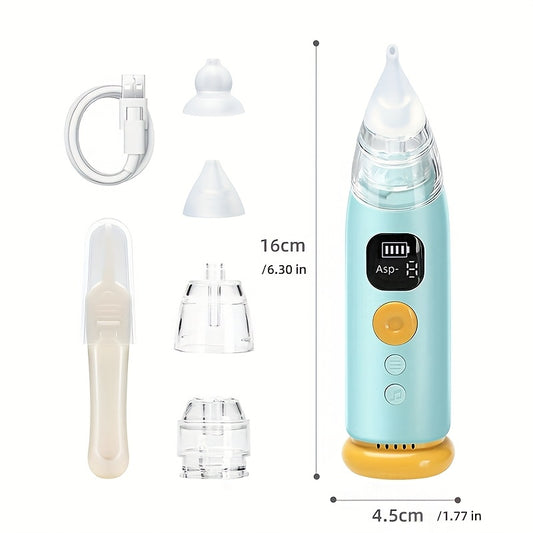 Adjustable-Suction Baby Nose Cleaner in Green, Electric Nasal Aspirator with 3 Soft Silicone Tips, Music and Light for Infant Care