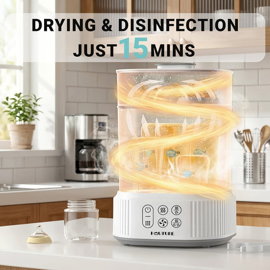 2-Tier Large Capacity Electric Bottle Sterilizer and Dryer, Steam Sterilization Kills 99.9% of Germs, Universal Fit for Breast Pump Parts, Glass and Plastic Baby Bottles, Auto Shut-Off, Great Gift